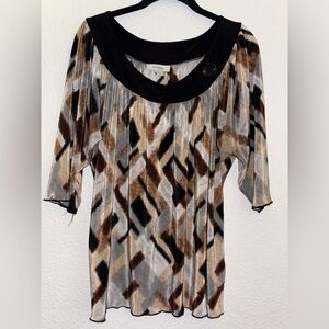 Dress Barn Women's Abstract Blouse - Black, Brown, Cream